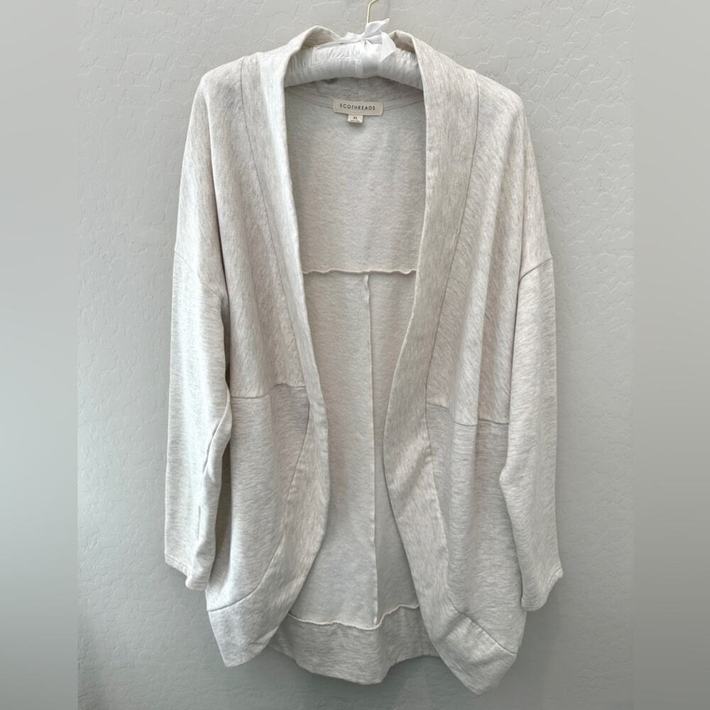 ECOTHREADS Organic Cotton Blend Cream Open Front Cardigan Lounge Sweater | XL